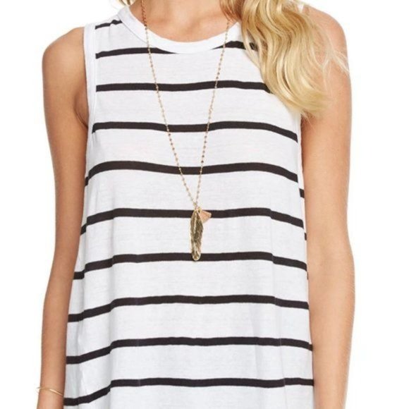 Chaser Gauzy Cotton Jersey Knot Back and White Striped Tank Sz M - Picture 2 of 6